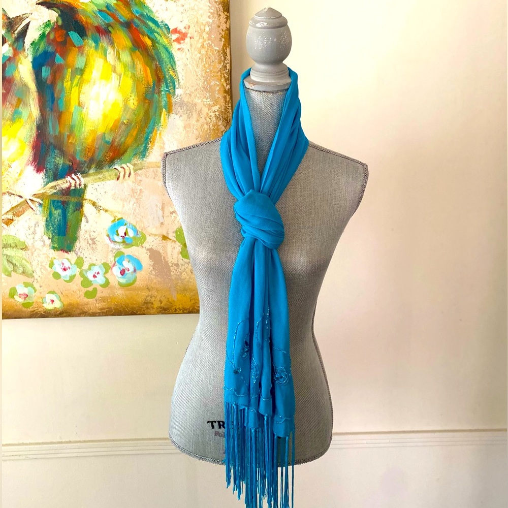 BIJOUX TERNER 🩵TURQUOISE BLUE🩵 EMBELLISHED WRAP SHAWL 🌟NWT🌟